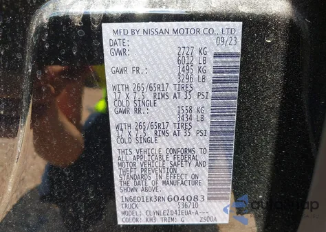 2024 Nissan Frontier Sl 4X4 из США, поврежденный, VIN 1N6ED1EK3RN604083